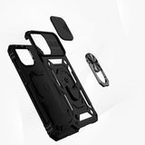 For Apple iPhone 14 PRO MAX 6.7" Well Protective Magentic Ring Stand Camera Protective Cover Case - Black