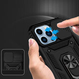 For Apple iPhone 14 PRO MAX 6.7" Well Protective Magentic Ring Stand Camera Protective Cover Case - Black