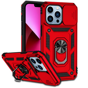 For Apple iPhone 14 PRO 6.1" Well Protective Magentic Ring Stand Camera Protective Cover Case - Red