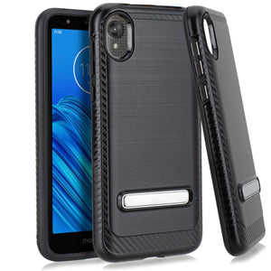 Motorola Moto E6 Metal Stand Brushed Case Black