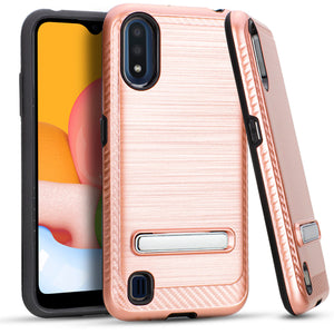 Samsung A01 Metal Stand Brushed Case Rose Gold