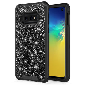 SAMSUNG GALAXY S10E CASE -STELLAR SERIES DUAL LAYERED WITH GLITTER DESIGN BLACK