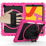 For Apple iPad 9.7 inch Tablet Complete 360 Tough Hybrid Kickstand with Shoulder Hand Strap - Hot Pink