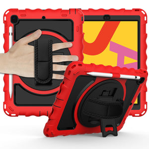 For Apple iPad 9.7 inch Tablet Complete 360 Tough Hybrid Kickstand with Shoulder Hand Strap - Red