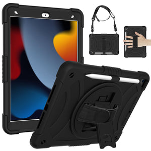 For Apple iPad Air 4 / iPad Air 5 / iPad Pro 11 inch 3in1 Tablet Hand and Shoulder Strap with Kickstand 3in1 Tough Hybrid - Black