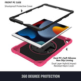 For Apple iPad 9th 8th 7th Gen 10.2 inch Tablet Hand and Shoulder Strap with Kickstand 3in1 Tough Hybrid - Hot Pink