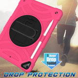 For Apple iPad 9th 8th 7th Gen 10.2 inch Tablet Hand and Shoulder Strap with Kickstand 3in1 Tough Hybrid - Hot Pink