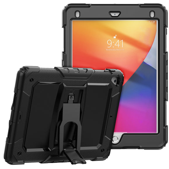 For Apple New iPad 9.7 inch Heavy Duty Full Body Rugged Tablet Kickstand Case Cover - Black/Black