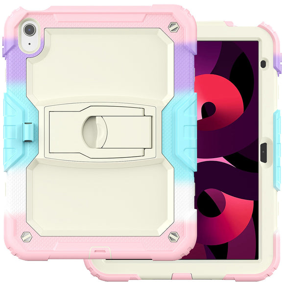 For Apple iPad 10th Gen 2022 Heavy Duty Full Body Rugged Tablet Kickstand Case Cover - Beige/Camo Pink