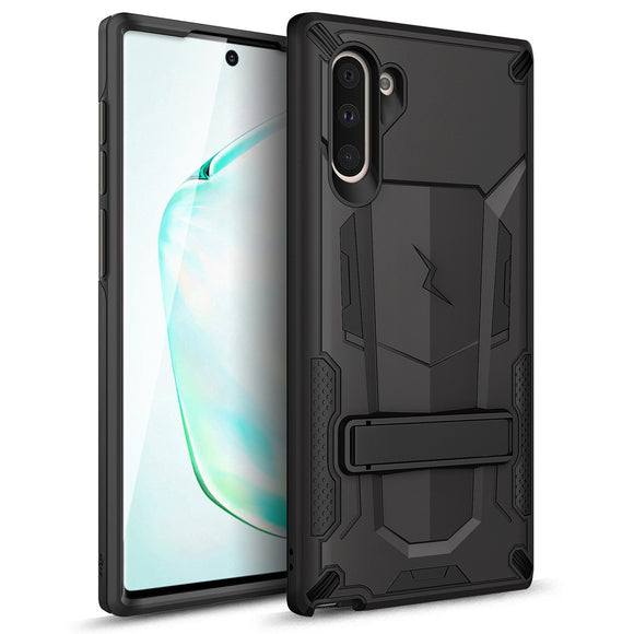 ZIZO TRANSFORM SAMSUNG GALAXY NOTE 10 CASE - BUILT-IN KICKSTAND AND UV COATED PC/TPU LAYERS - BLACK and BLACK