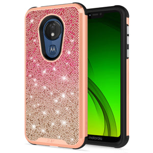 MOTOROLA MOTO G7 SUPRA / MOTO G7 POWER - ZIZO WANDERLUST SERIES CASE DUAL LAYERED WITH GLITTER DESIGN - (GOLD/PINK)