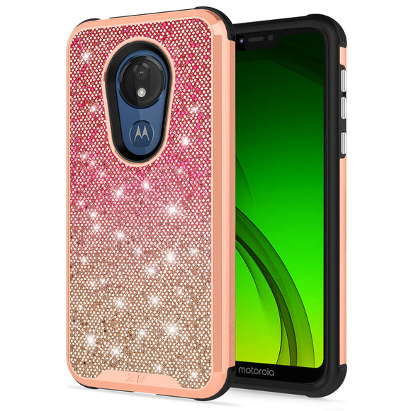 MOTOROLA MOTO G7 SUPRA / MOTO G7 POWER - ZIZO WANDERLUST SERIES CASE DUAL LAYERED WITH GLITTER DESIGN - (GOLD/PINK)