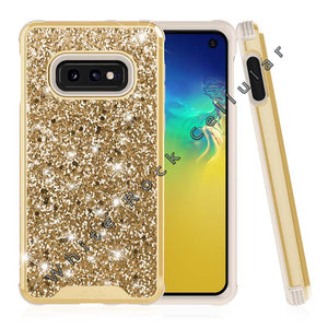 SAMSUNG GALAXY S10E CASE -STELLAR SERIES DUAL LAYERED WITH GLITTER DESIGN GOLD