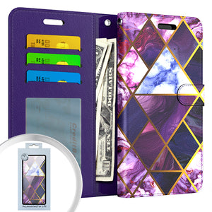 PKG iPhone 12/ 12 PRO 6.1 Wallet Pouch 3 Marble Purple