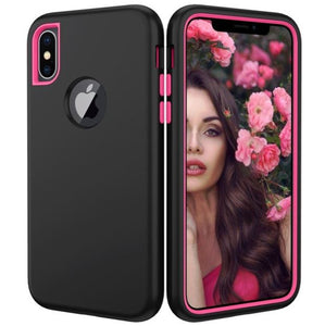 3 in 1 Heavy Duty Armor Shockproof 360 full Protect Case For iPhone 8/7 PLUS Hybrid TPU Silicone+ Rubber Case - Black&pink
