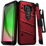 FOR MOTO G7 PLAY - BOLT CASE WITH BUILT IN KICKSTAND HOLSTER AND FULL GLUE GLASS SCREEN PROTECTOR