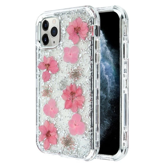 iPhone 11 Silver Flake & Pink Flower infused case