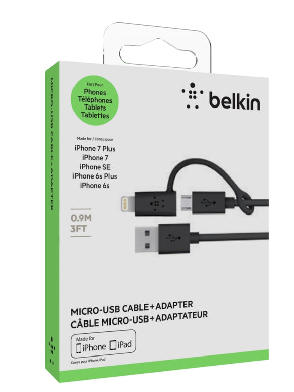 BELKIN MICRO USB CABLE + LIGHTNING ADAPTER
