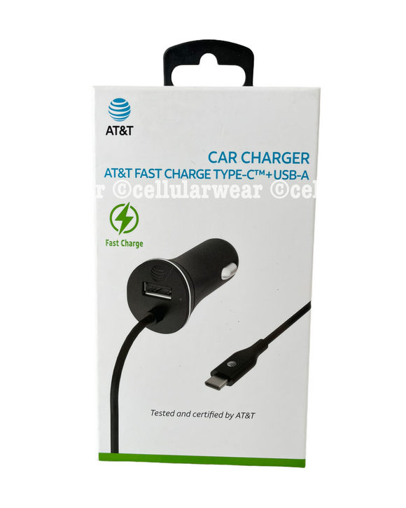 AT&T Fast Charge Type-C + USB-A Car Charger Black