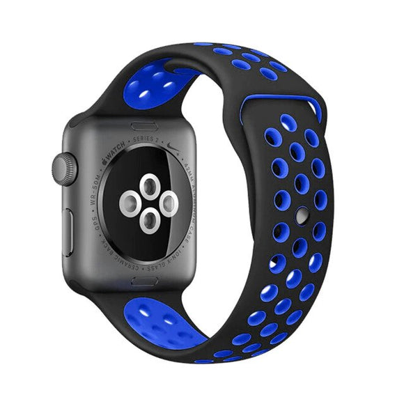 Elastic breathable silicone sport band for apple watch with 42 mm 44 mm wrist band, apple series 4/3/2/1 universal - Black & Blue