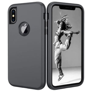 3 in 1 Heavy Duty Armor Shockproof 360 full Protect Case For iPhone XS MAX Hybrid TPU Silicone+ Rubber Case - Grey