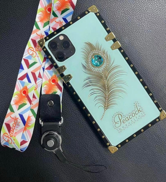 iPhone 12 / 12 Pro Peacock Diamond Feather Case - Mint
