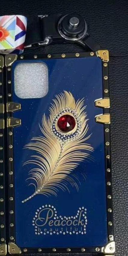 iPhone 12 / 12 Pro Peacock Diamond Feather Case - Blue
