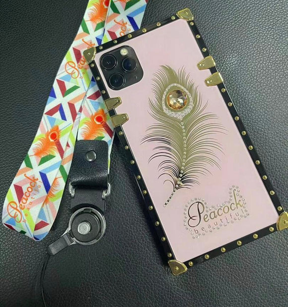 iPhone 12 / 12 Pro Peacock Diamond Feather Case - Pink