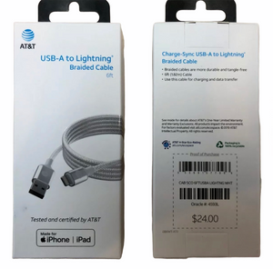 At&t iPhone 6ft Mfi Lightning Braided Charge & Sync Cable - White