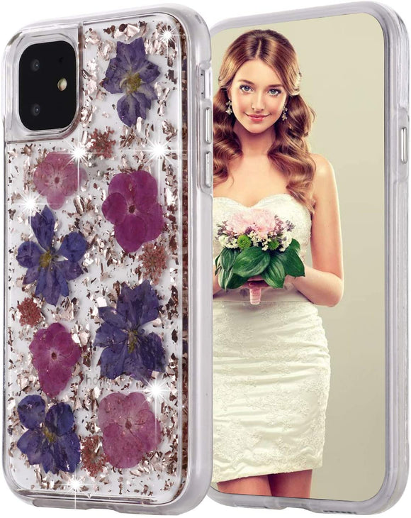 iPhone 12/12 Pro Silver Flake & Purple/Pink Flower Infused Case
