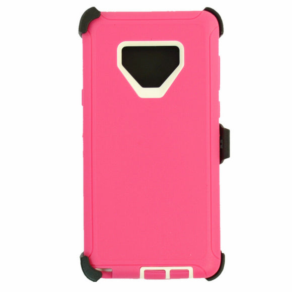 Phone Case Samsung Galaxy Note 9 Case Cover w/ Belt Clip Fits Otterbox Defender - Pink/White