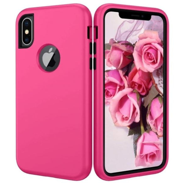 3 in 1 Heavy Duty Armor Shockproof 360 full Protect Case For iPhone XS MAX Hybrid TPU Silicone+ Rubber Case - Pink