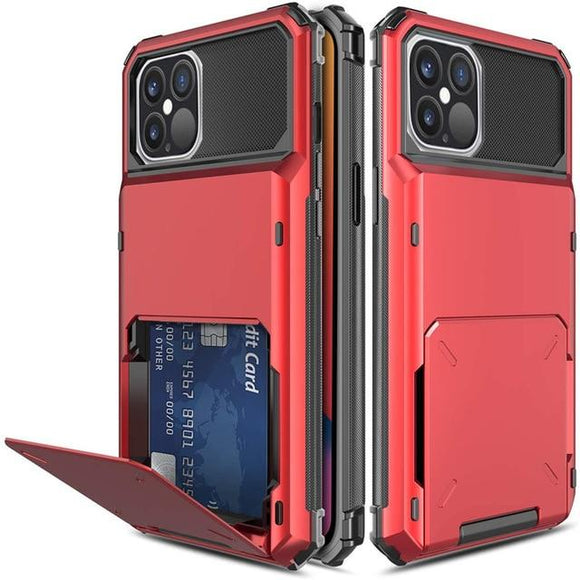 iPhone 12/12pro 6.1 Credit Card Hybrid Case- Red