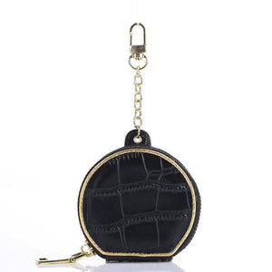 Airpods Genuine Crocodile Leather Storage Bag with Mirror - BLACK