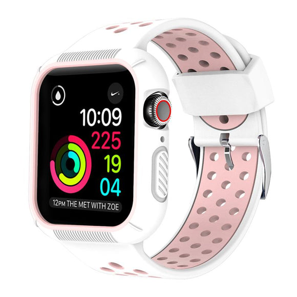 Apple Watch 42mm/44mm  full cover Rugged Silicone Band - White/Pink