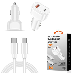 PD Dual Ports Travel Car Charger Adapter Fast Charging with Type-C to Type-C Cable