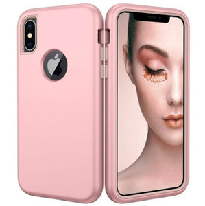 3 in 1 Heavy Duty Armor Shockproof 360 full Protect Case For iPhone XS MAX Hybrid TPU Silicone+ Rubber Case - Rosegold