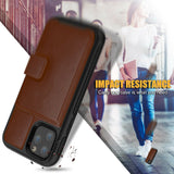 Magnetic Leather Stand Wallet Case with Rugged Bumper For iPhone 11 (Brown)