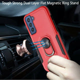 Samsung Galaxy S22 Tough Strong Dual Layer Flat Magnetic Ring Stand Case Cover - Red