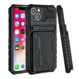 For Apple iPhone 11 (XI6.1) Multiple Card Holder Kickstand Hybrid Case Cover - Black