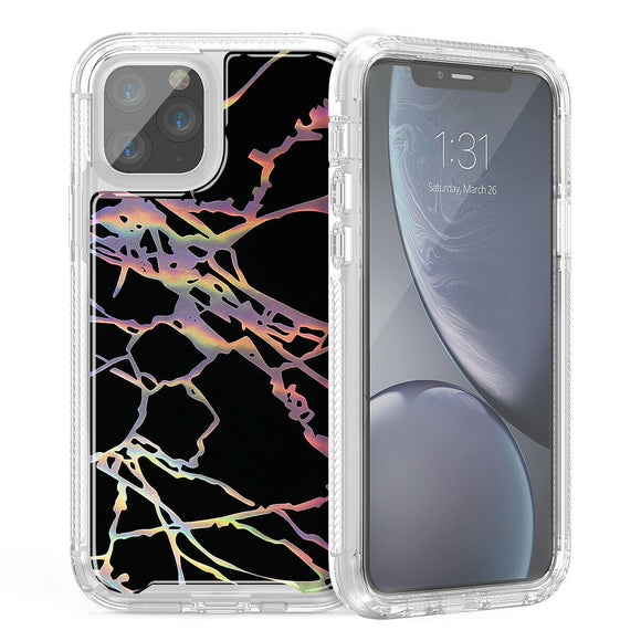 Hybrid Marble Shockproof Bling Rubber Case For iPhone 11 pro max (Marble Black)