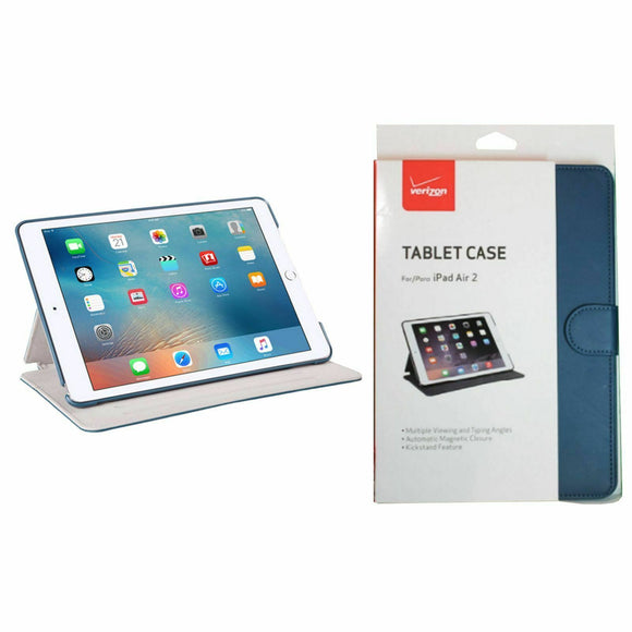 Verizon Durable Protection Tablet Leather Folio Stand Case For Apple iPad Air 2- (BLUE)