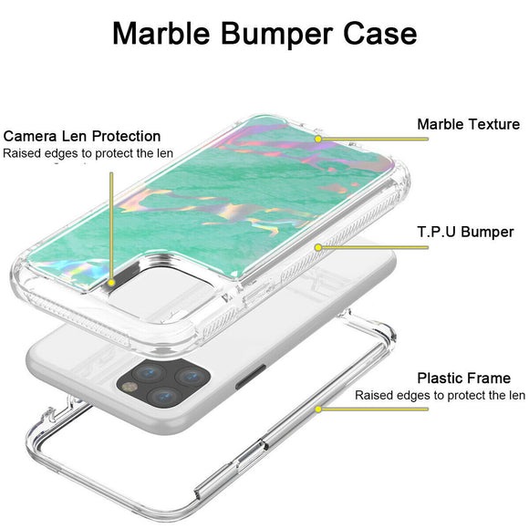 Hybrid Marble Shockproof Bling Rubber Case For iPhone 11 (Marble Mint)