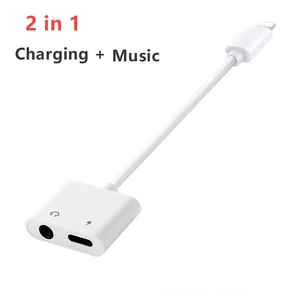 JBC029- 2in1 Music Control Double Lightning Audio Charge Adapter Cable - Charge ~and Music ONLY White