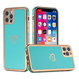 iPhone 13 Pro Max Electroplated Hearts Love Sign Chrome TPU Case Cover - Mint