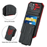 For Apple iPhone 11 (XI6.1) Multiple Card Holder Kickstand Hybrid Case Cover - Red