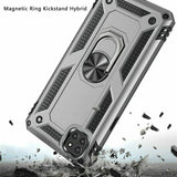 For Boost Celero 5G, Samsung A22 5G Magnetic Ring Kickstand Hybrid Case Cover - Silver