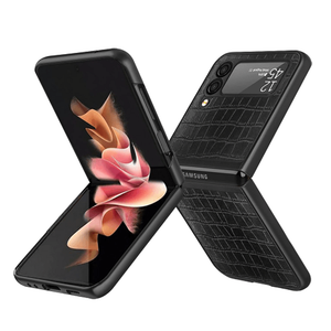 Samsung Galaxy Z Flip3 5G PU Vegan Leather Premium Hard Snap On Case Cover - Black