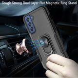 Samsung Galaxy S22 Plus Tough Strong Dual Layer Flat Magnetic Ring Stand Case Cover - Black