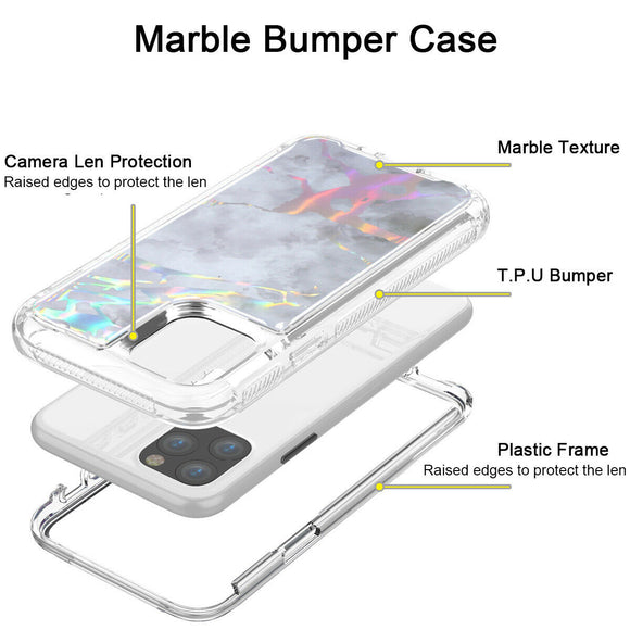 Hybrid Marble Shockproof Bling Rubber Case For iPhone 11 pro (Marble Grey)